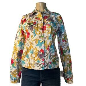 Boston Proper, Medallion Chain Print Denim Jacket Size XS